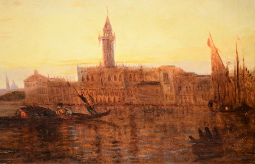 XIXe siècle - Venise, coucher du soleil sur la Lagune - Paul Gallard-Lepinay (1842-1885)